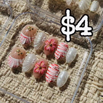 Coral Shell Floral Press‑On Nails