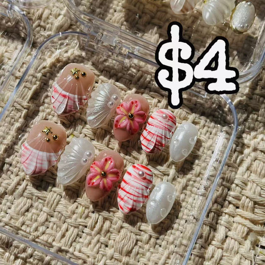 Coral Shell Floral Press‑On Nails